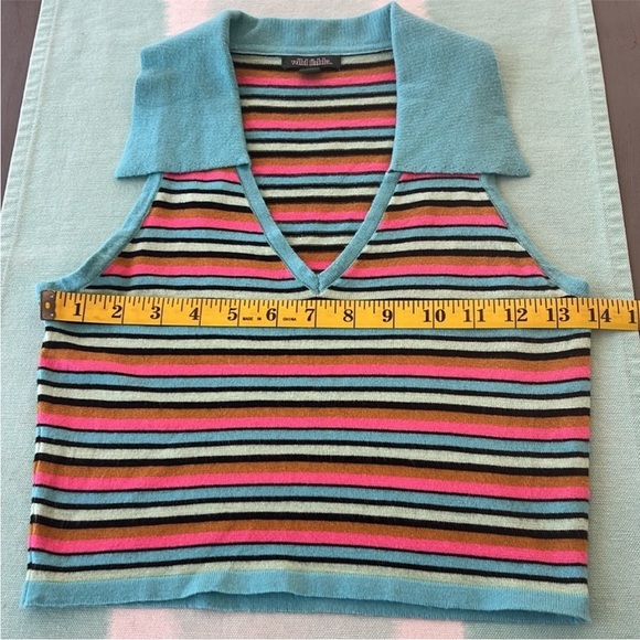 Wild Fable Multi Color Stripe Jacquard Sweater‎ Bodycon Cropped Polo Top - Picture 6 of 7